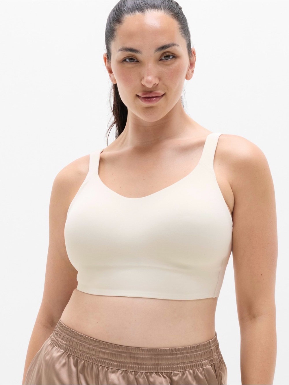 Athleta Perfect Form Longline Bra Color Oyster 
Medium D-DD. New with tags